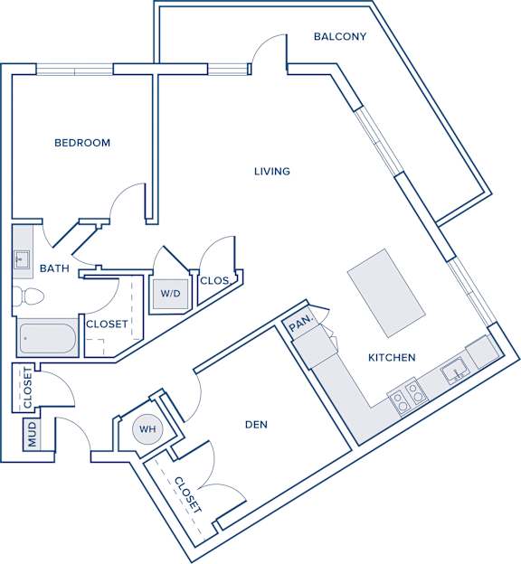 Floor Plan  1055 sqft one bed one bath with den floorplan image