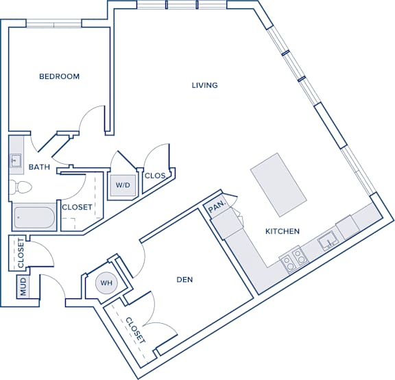 Floor Plan  1114 sqft one bed one bath with den floorplan image