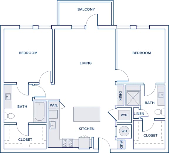 Floor Plan  1140-1165 sqft two bed two bath floorplan image