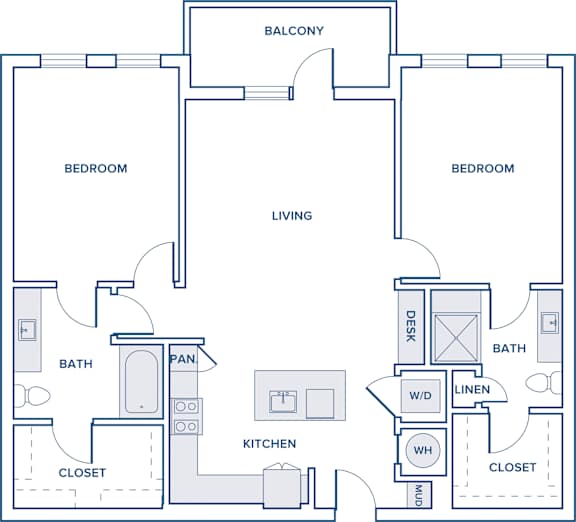 Floor Plan  1190 sqft two bed two bath floorplan image