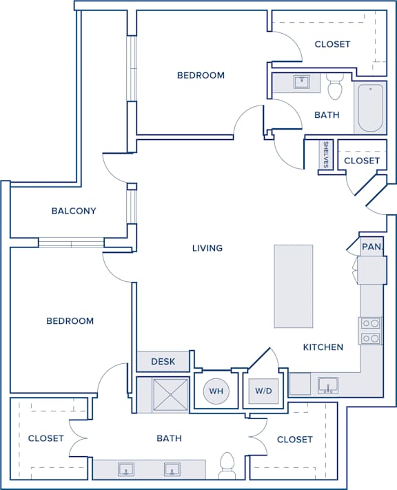 Floor Plan  1276 sqft two bed two bath floorplan image