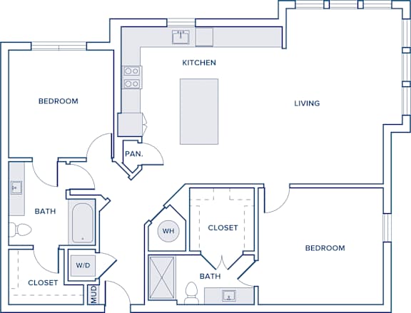 Floor Plan  1352 sqft two bed two bath floorplan image