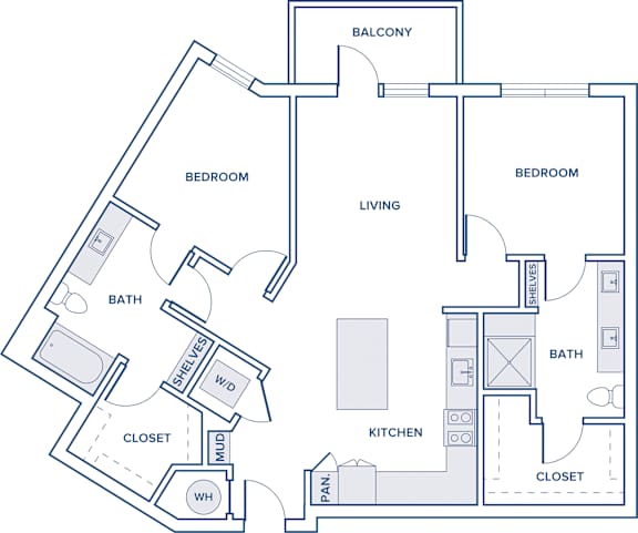 Floor Plan  1097 sqft two bed two bath floorplan image