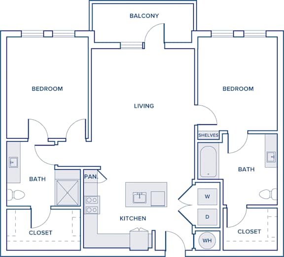 Floor Plan  1190 sqft two bed two bath floorplan image