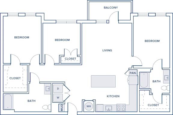 Floor Plan  1400 sqft three bed two bath floorplan image