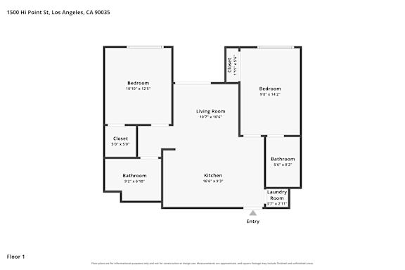 A floor plan of a one bedroom apartment.