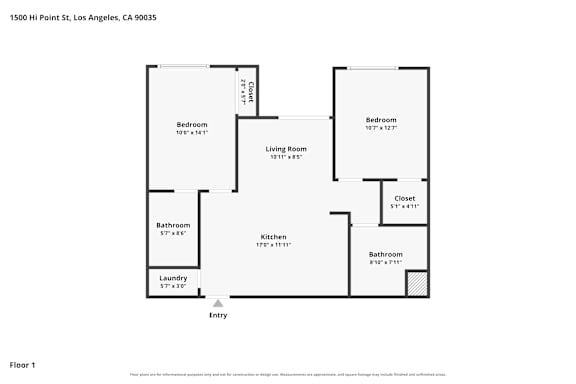 A floor plan of a one bedroom apartment.