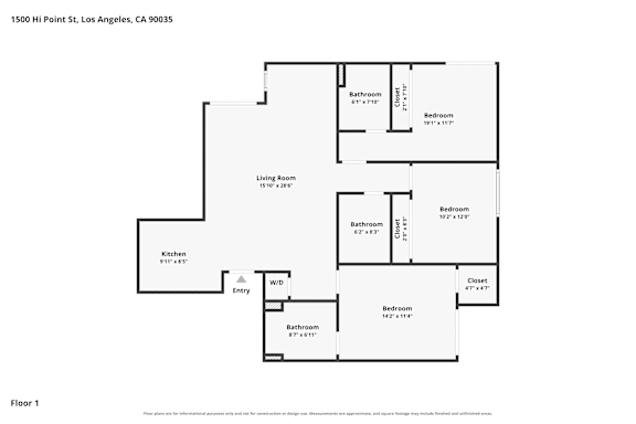 A floor plan of an apartment at 1500 HI Point St, Los Angeles, CA 90035.