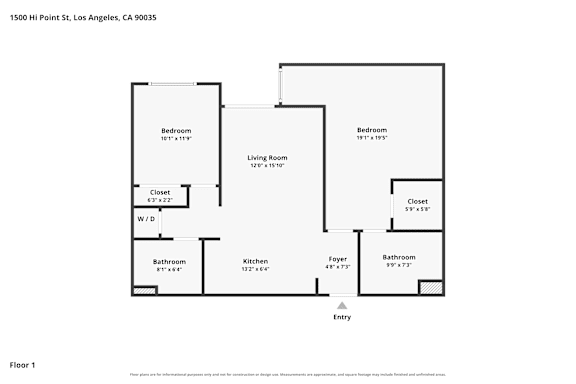 A black and white floor plan of a one bedroom apartment.