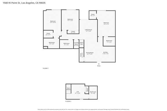 A black and white image of a floor plan for a property located at 1500 HI Point St, Los Angeles, CA 90035.