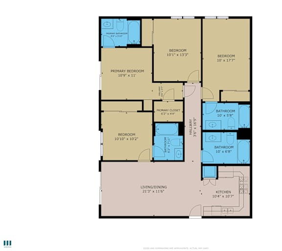 A floor plan of a house with labeled rooms and dimensions.