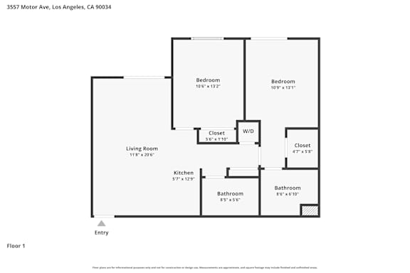 A black and white floor plan of a two bedroom apartment.