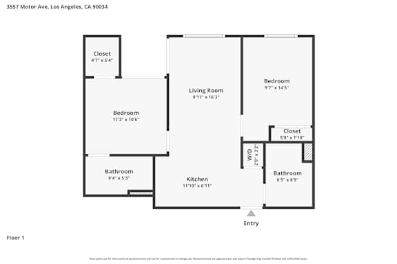 A floor plan of a one bedroom apartment.