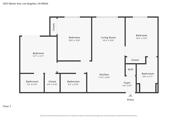 A floor plan for a home at 3557 Motor Ave, Los Angeles, CA 90034 is shown.