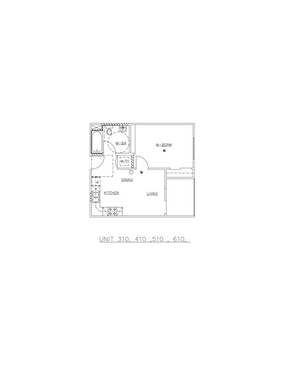 A drawing of a floor plan of a kitchen.