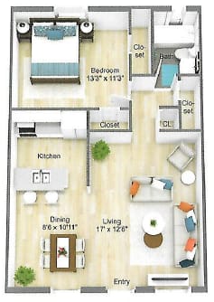 Park-Apartments_1x1 Park Apartments 711 square foot 1-bedroom apartment floor plan
