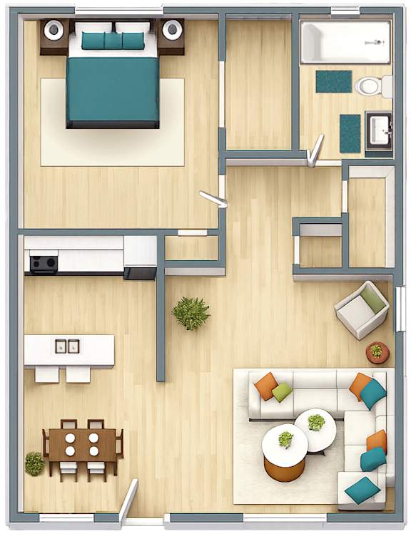Park Apartments in Daytona Beach 711 square foot 1-bed, 1-bath apartment floor plan