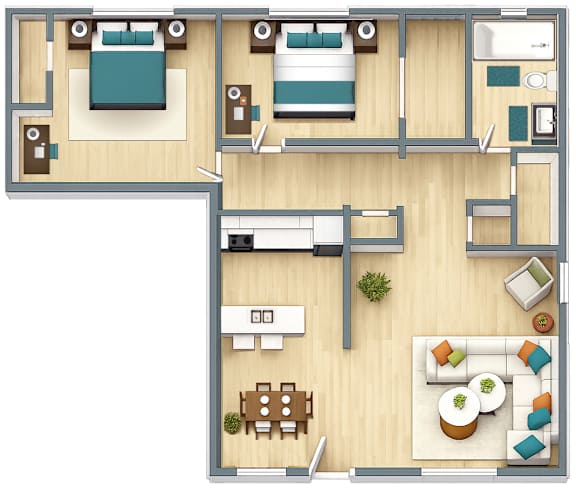 Park Apartments in Daytona Beach 2-bedroom, 1-bath 836 square foot floor plan