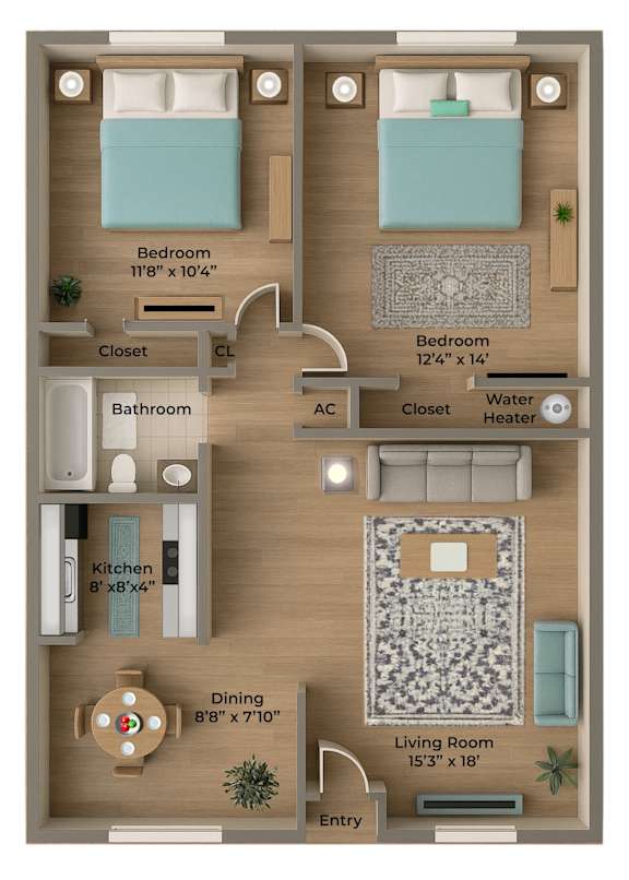 Ridge Apartments Ridge Apartments 785 square foot 2-bed, 1-bath floor plan