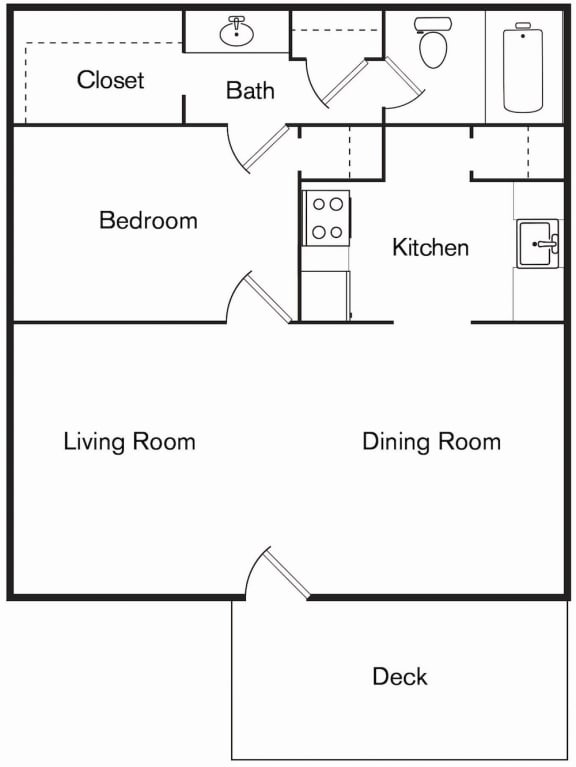 the 1-bed, 1-bathroom 515 square A1 floor plan at The Forest Apartments in Houston