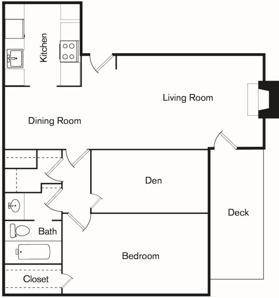 the 1-bed, 1-bathroom 807 square A2 floor plan at The Forest Apartments in Houston