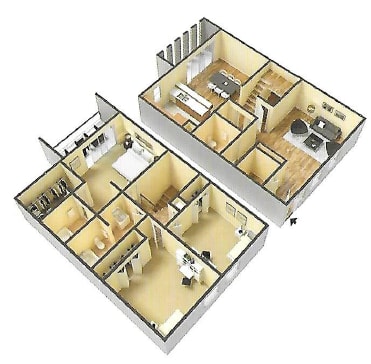 the 3-bed, 2-bath 1,442 square foot floor plan at Winford Place Apartments in Orlando, FL