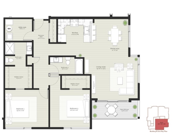 a floor plan of a house with bedrooms and a terrace