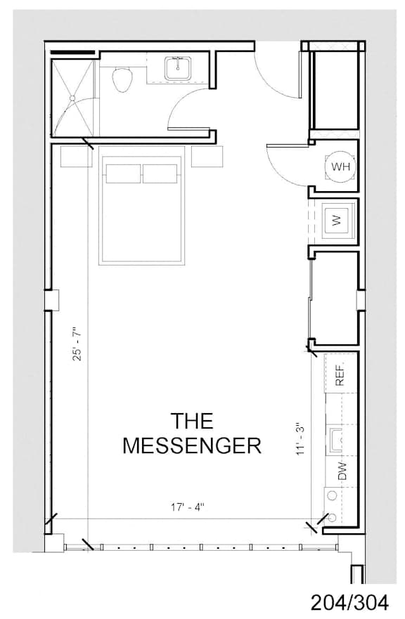 a floor plan of a small house with a bedroom and a bathroom