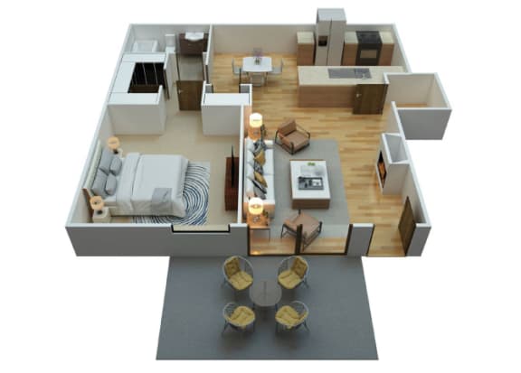 Floor Plan  One bedroom floor plan at Woodcreek Apartments in Las Vegas NV