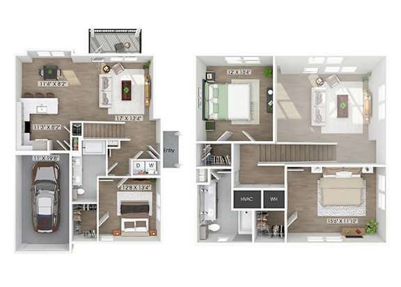 Three bedroom floor plan at The Penstone Apartments and Townhomes in South Walpole MA