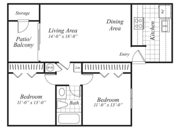 Floor Plan  two bedroom one bathroom floor plan at canyon rim
