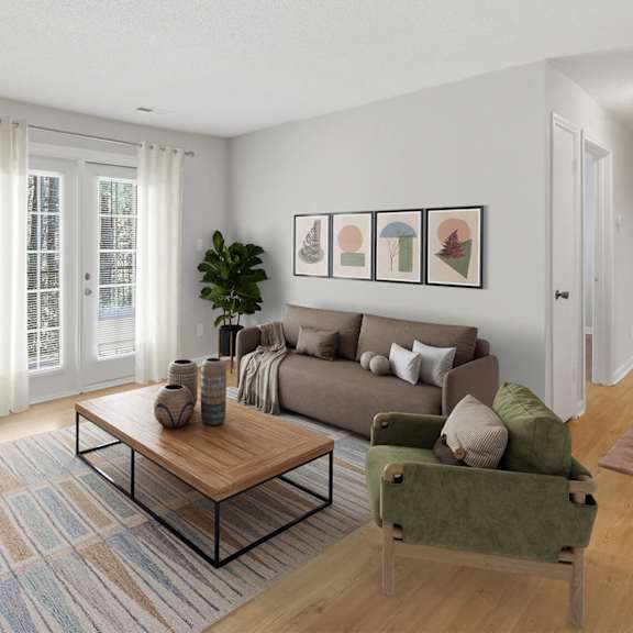 Living room at Greens of Pine Glen in Durham NC
