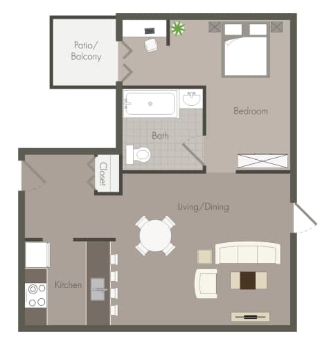 1bed 1bath Floor Plan at Woodside Village Apartments, Georgia