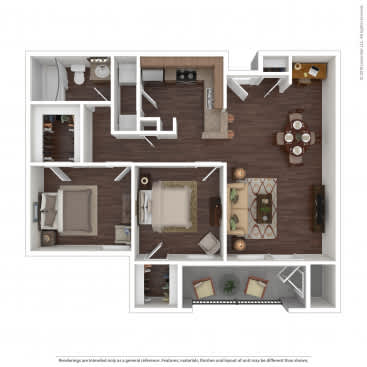 A floor plan of a house with a kitchen, living room, and two bedrooms.