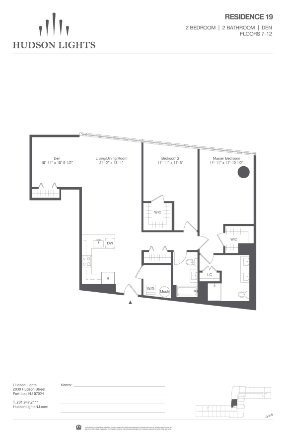 Residence 19 Floor Plan at Hudson Lights, Fort Lee, NJ