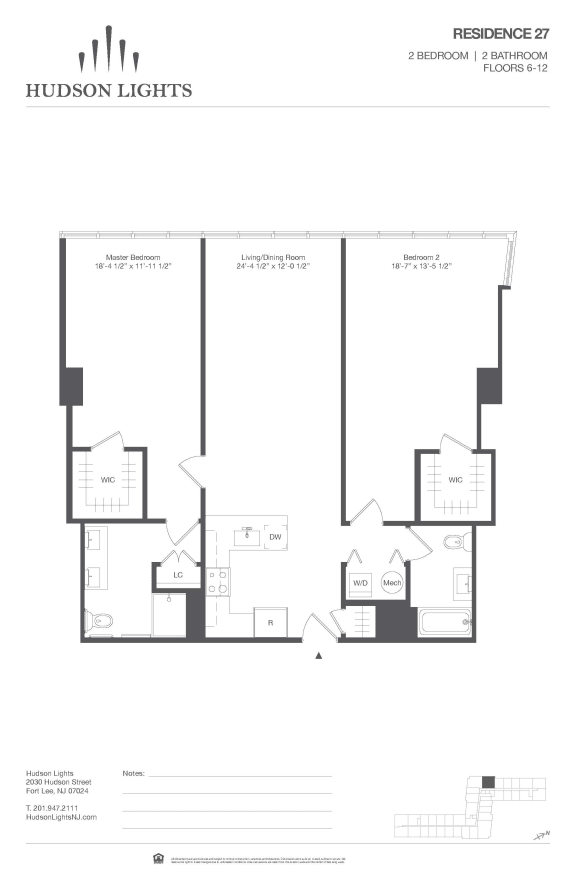 Residence 27 Floor Plan at Hudson Lights, Fort Lee, NJ, 07024