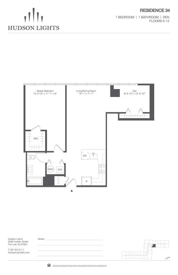 Residence 34 Floor Plan at Hudson Lights, Fort Lee, NJ