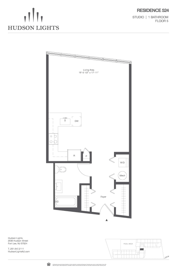 Residence 524 Floor Plan at Hudson Lights, Fort Lee, NJ, 07024