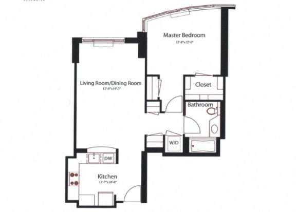 1 Bed 1 Bath Basel Floor Plan at Riello Apartments Owner LLC, Edgewater, NJ