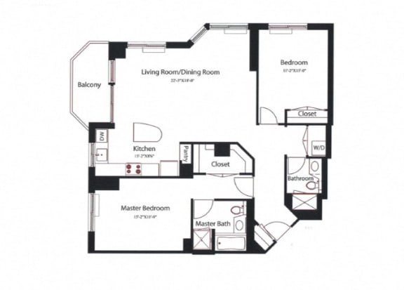 2 Bed 2 Bath JUR Floor Plan at Riello Apartments Owner LLC, Edgewater, 07020