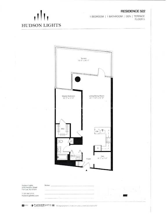 Residence 522 Floor Plan at Hudson Lights, Fort Lee, NJ, 07024