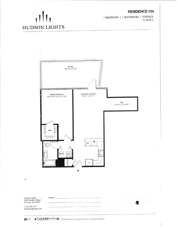 Residence 534 Floor Plan at Hudson Lights, Fort Lee, 07024