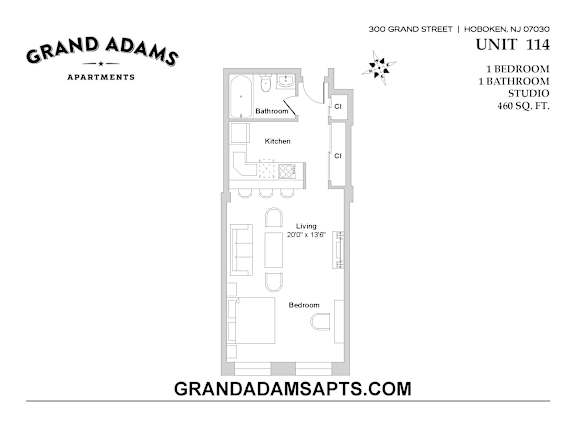 Floor Plan  UNIT 114 at Grand Adams Apartments, New Jersey
