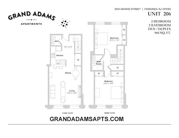 Floor Plan  UNIT 206 at Grand Adams Apartment Owner LLC, Hoboken