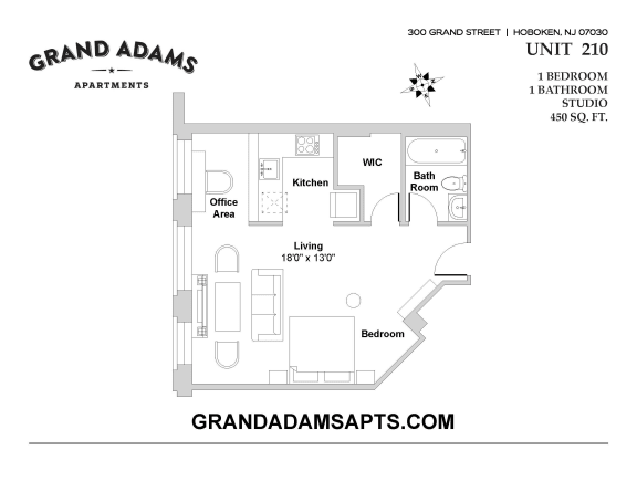 Floor Plan  UNIT 210 at Grand Adams Apartment Owner LLC, New Jersey