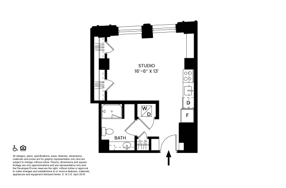 B- Studio Floor Plan at The Stott, Detroit, Michigan.