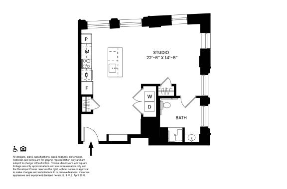 C ADA- Studio Floor Plan at The Stott, Detroit, Michigan.