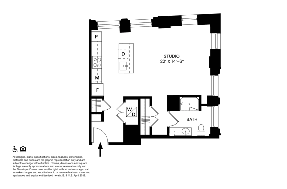C- Studio Floor Plan at The Stott, Detroit, Michigan.