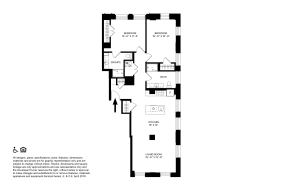 H- Two Bedrooms Two Bathrooms Floor Plan at The Stott, Detroit, Michigan.