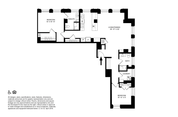 N- Two Bedrooms Two Bathrooms Floor Plan at The Stott, Detroit, Michigan.